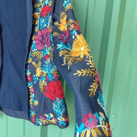 Women's Colorful Blue Floral Embroidered Jacket Size Small Embroidery Boho - Picture 5 of 11